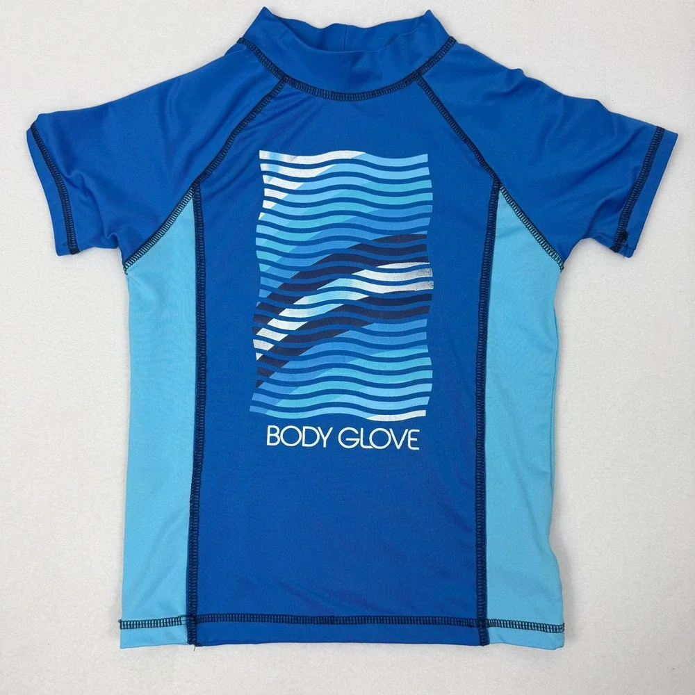 Boys Body Glove‎ Short Sleeve Rash Guard Swim Shirt Size 12 Blue Waves